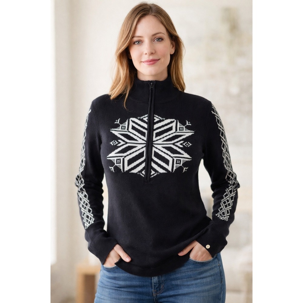 Obermeyer Merino Wool Nordic Snowflake 1/4 Zip Sweater Womens M